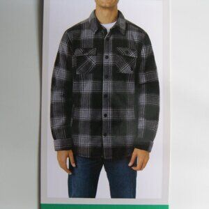 Voyager Men's Polar Fleece Flannel plaid Shirt Jacket Sherpa lining Black XL